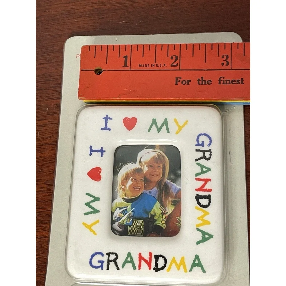 I Love My Grandma Magnetic Photo Frame White Colorful Crayon NEW Decorel Vintage